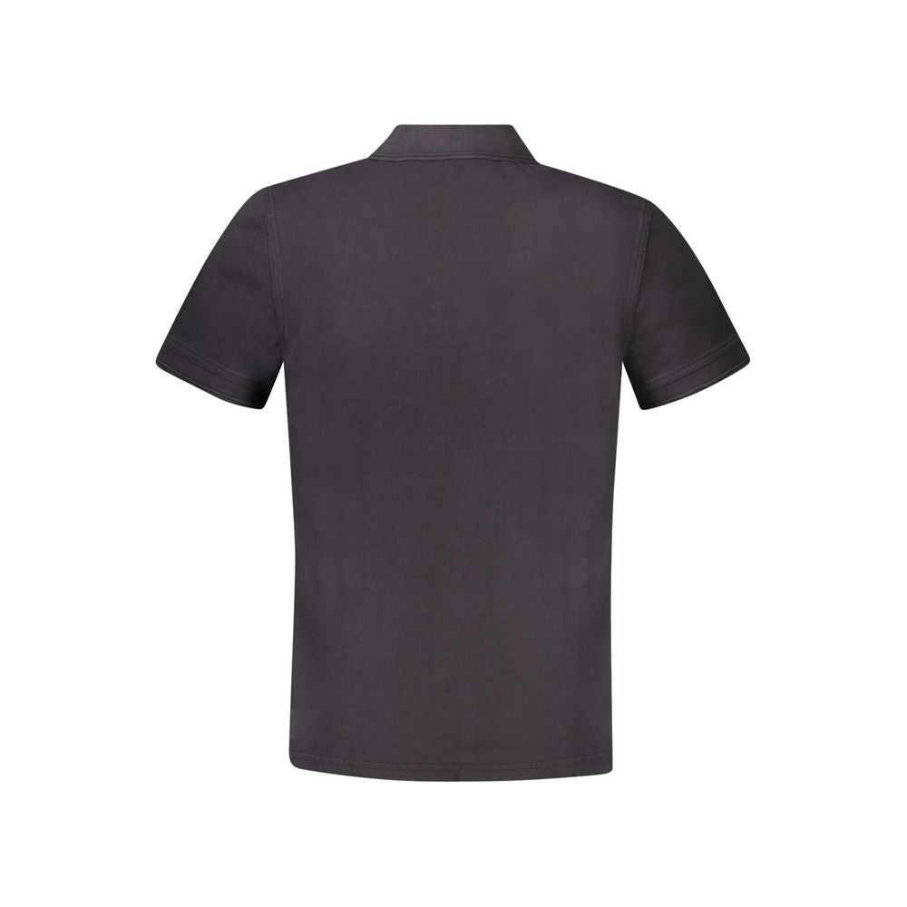 Back view of Hugo Boss Black Cotton Polo Shirt with short sleeves, featuring a two-button design and logo print.