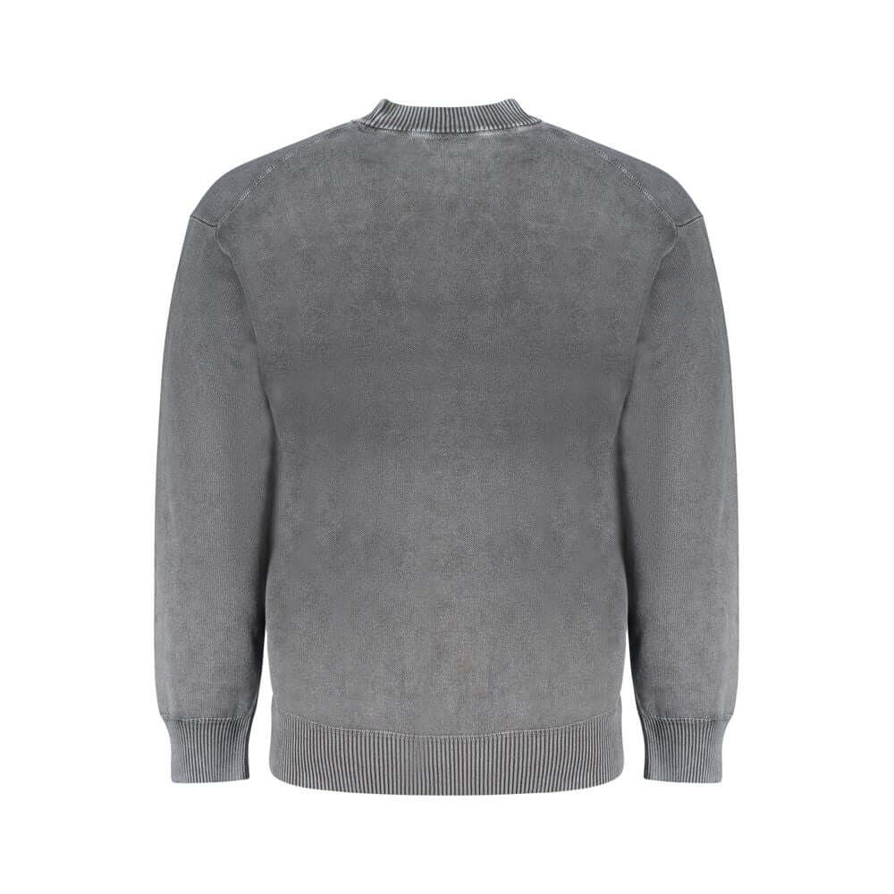 Back view of Hugo Boss Black Cotton Sweater with long sleeves, crew neck, and logo in regenerative cotton.
