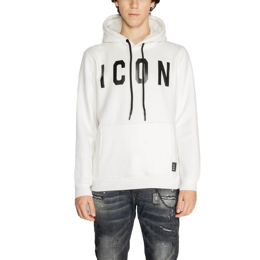 Icon White Cotton Hoodie with large logo, front pocket, and modern design for men's fashion.