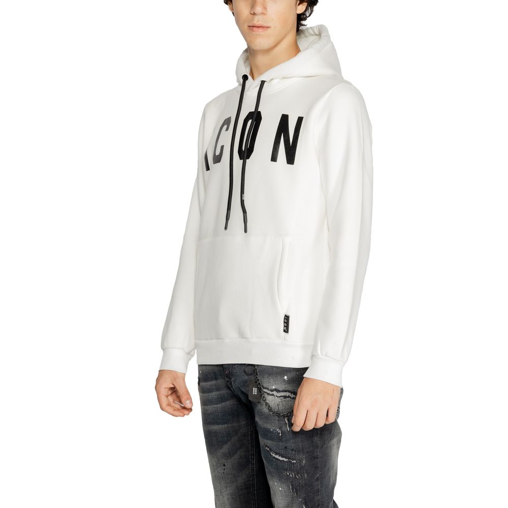 Icon White Cotton Hoodie with black logo and front pocket