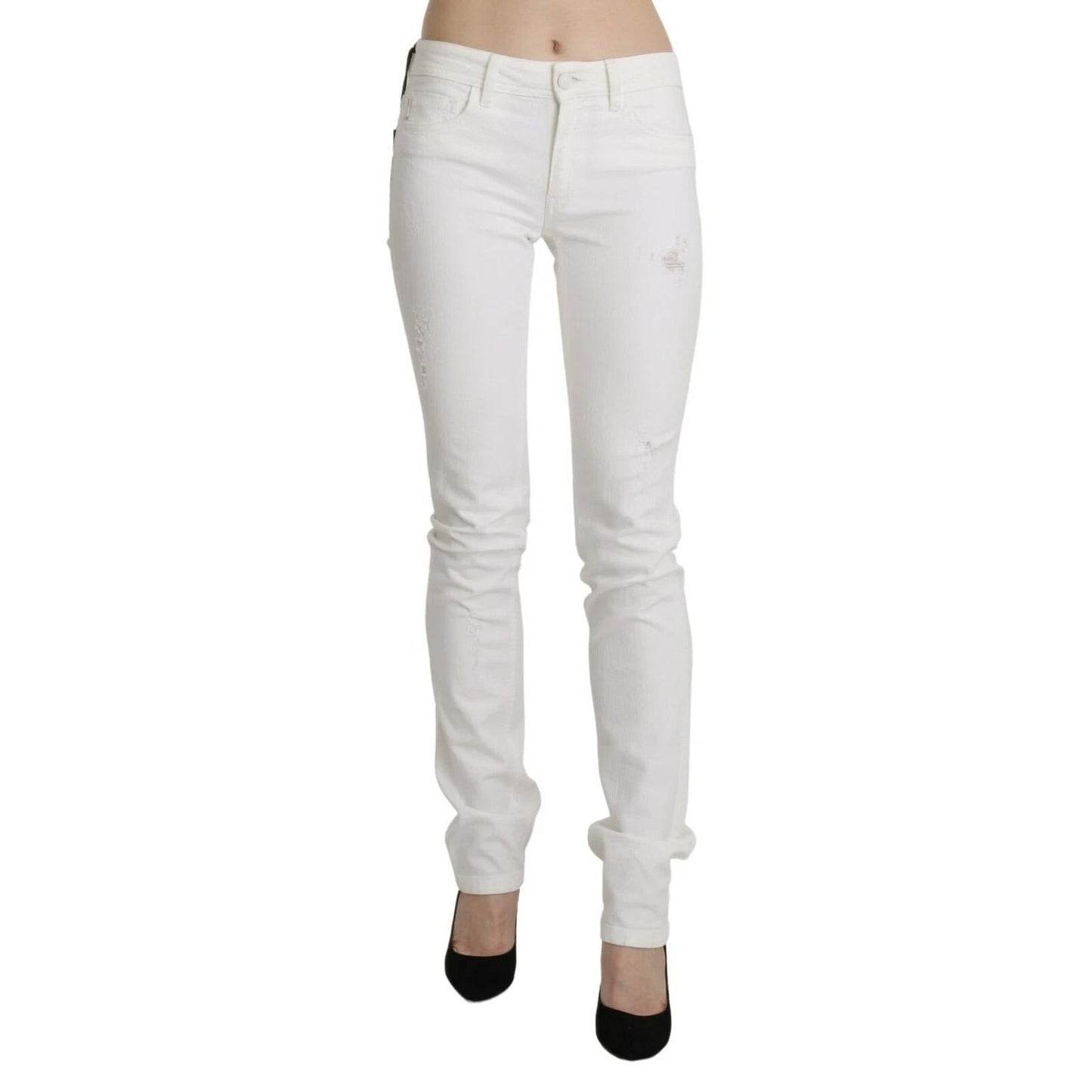 Just Cavalli White Cotton Slim Fit Mid Waist Skinny Trouser Jeans PAN71316-27