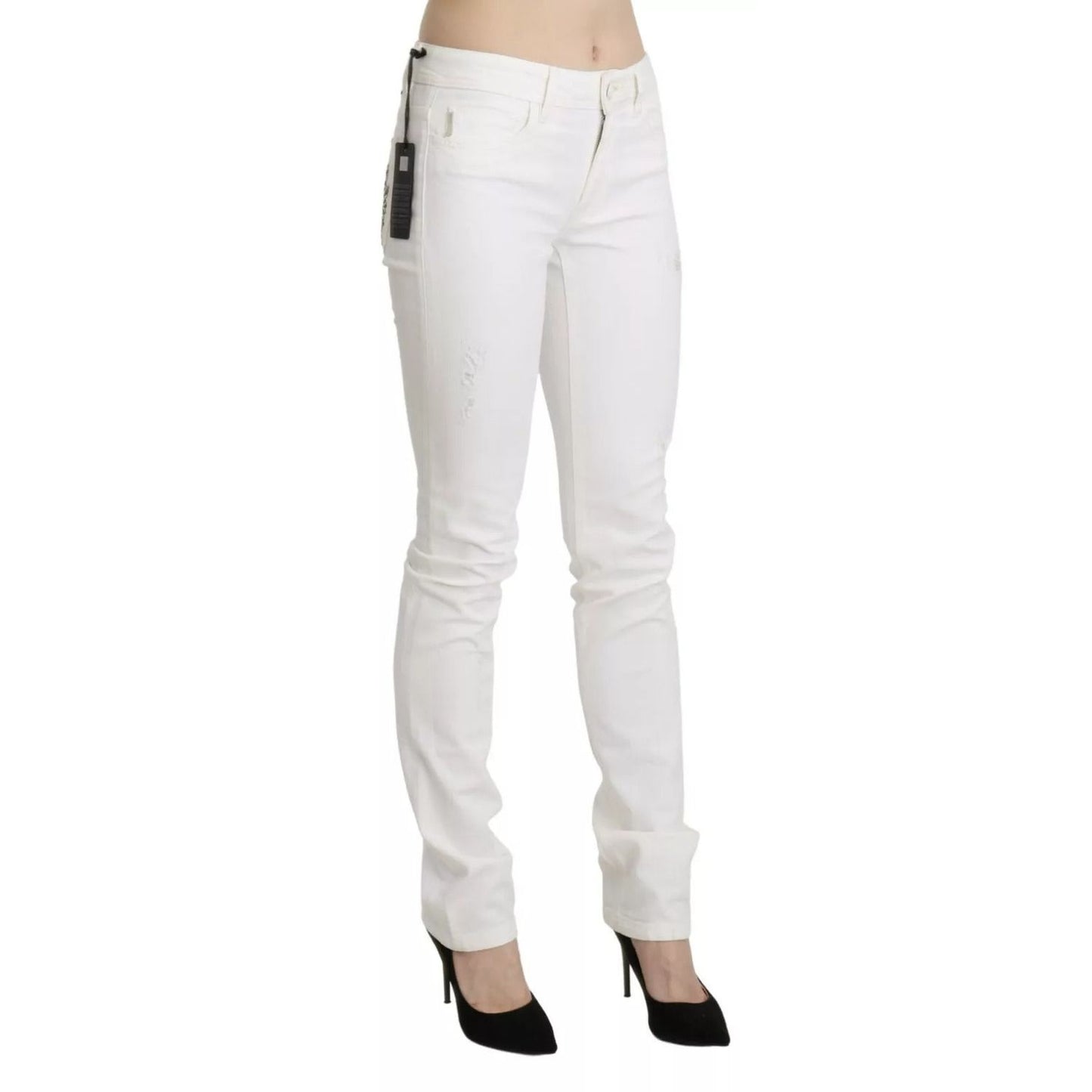 Just Cavalli White Cotton Slim Fit Mid Waist Skinny Trouser Jeans PAN71316-27
