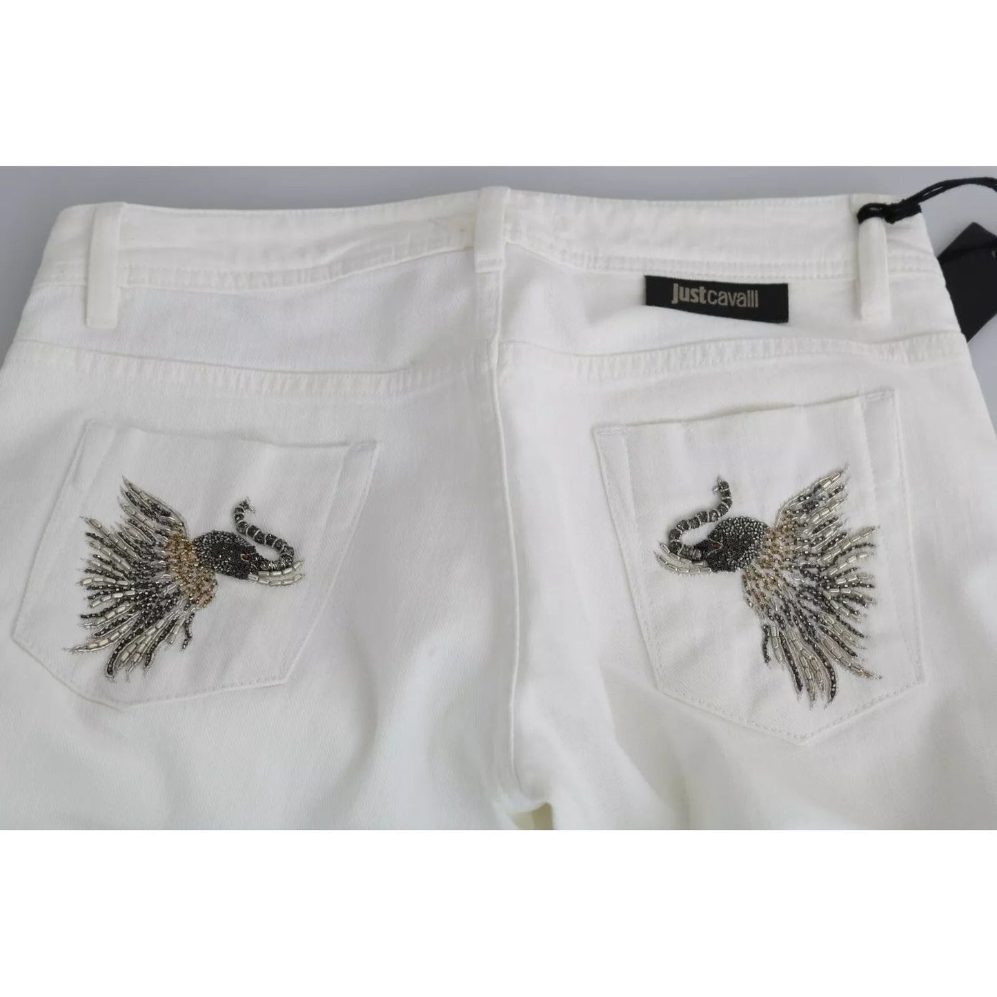 Just Cavalli White Cotton Slim Fit Mid Waist Skinny Trouser Jeans PAN71316-27
