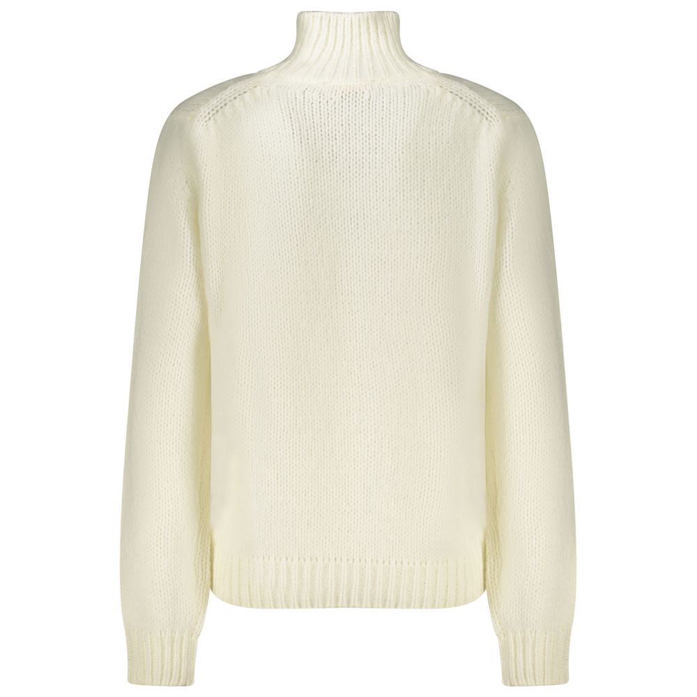 K-WAY White Wool Sweater with long sleeves, high neck, contrast details, and logo