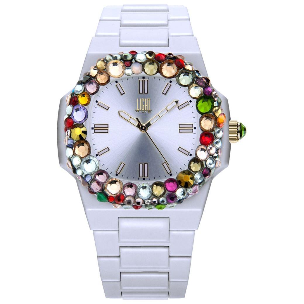 LIGHT TIME Mod. VELVET NAUTILUS - White Rainbow Strass WATCHES