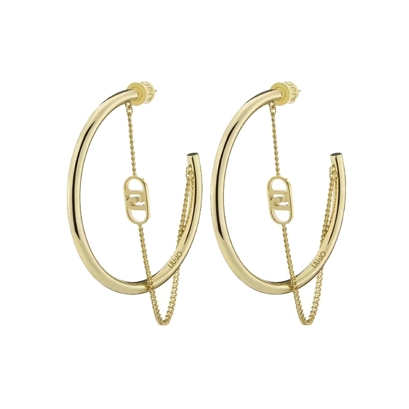 Gold hoop earrings from Liu-Jo Jewels New Collection featuring LIU-JO Mod. LJ2774 design with delicate chain accents.