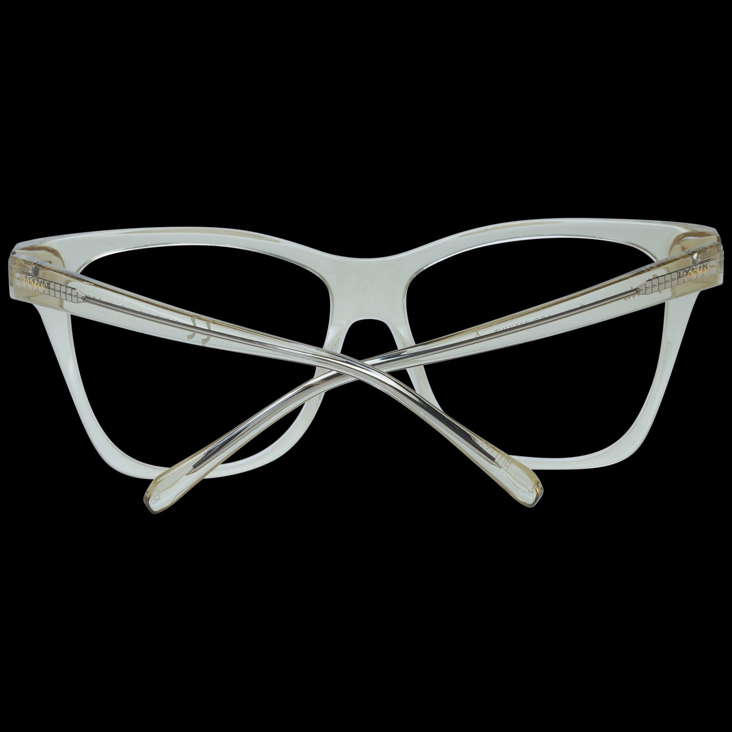 Elegant white cat-eye eyeglass frames with chic design on black background