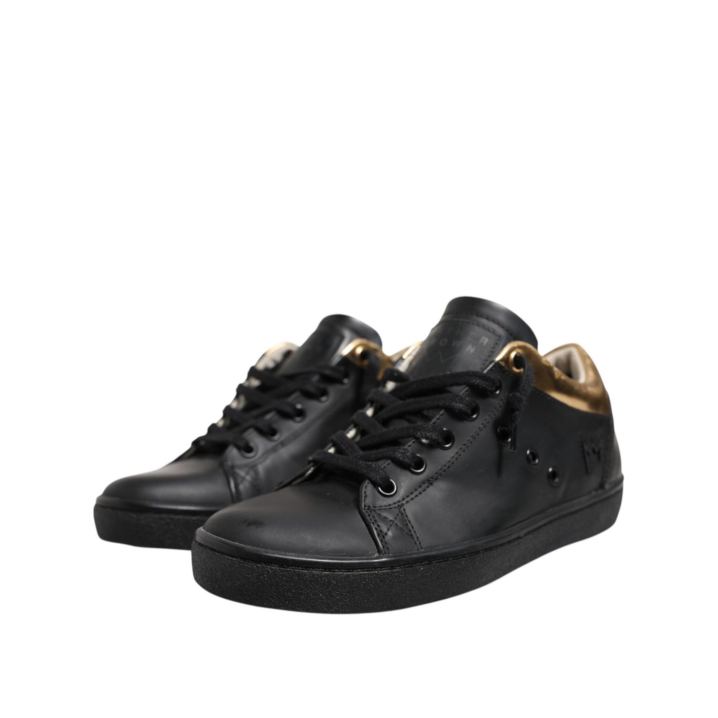 Leather Crown Black Gold Lace Up Low Top Women Sneakers Shoes LA12556-37