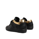 Leather Crown Black Gold Lace Up Low Top Women Sneakers Shoes LA12556-37