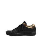 Leather Crown Black Gold Lace Up Low Top Women Sneakers Shoes LA12556-37