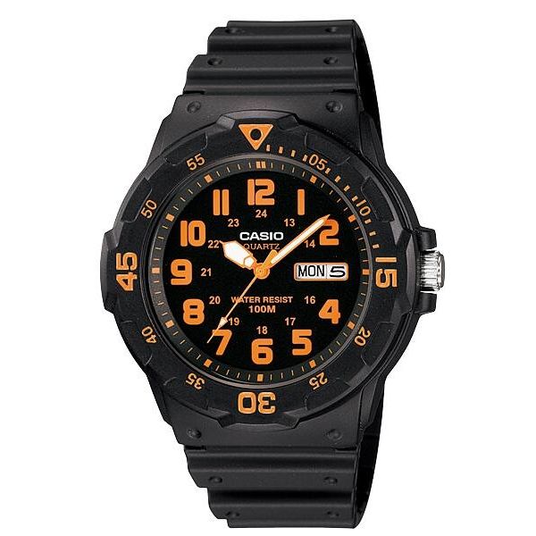 CASIO SPORT Mod. DIVER 100M men's quartz wristwatch with resin case and strap, water resistance 10 ATM, day-date function, in official box.