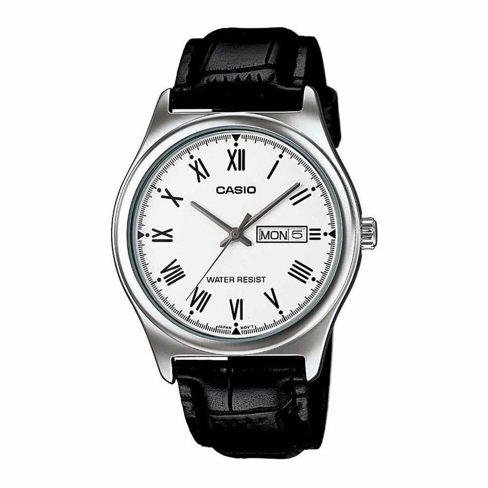 CASIO COLLECTION Mod. DAY DATE ROMANS. LEATHER - WHITE MTP-V006L-7BUDF