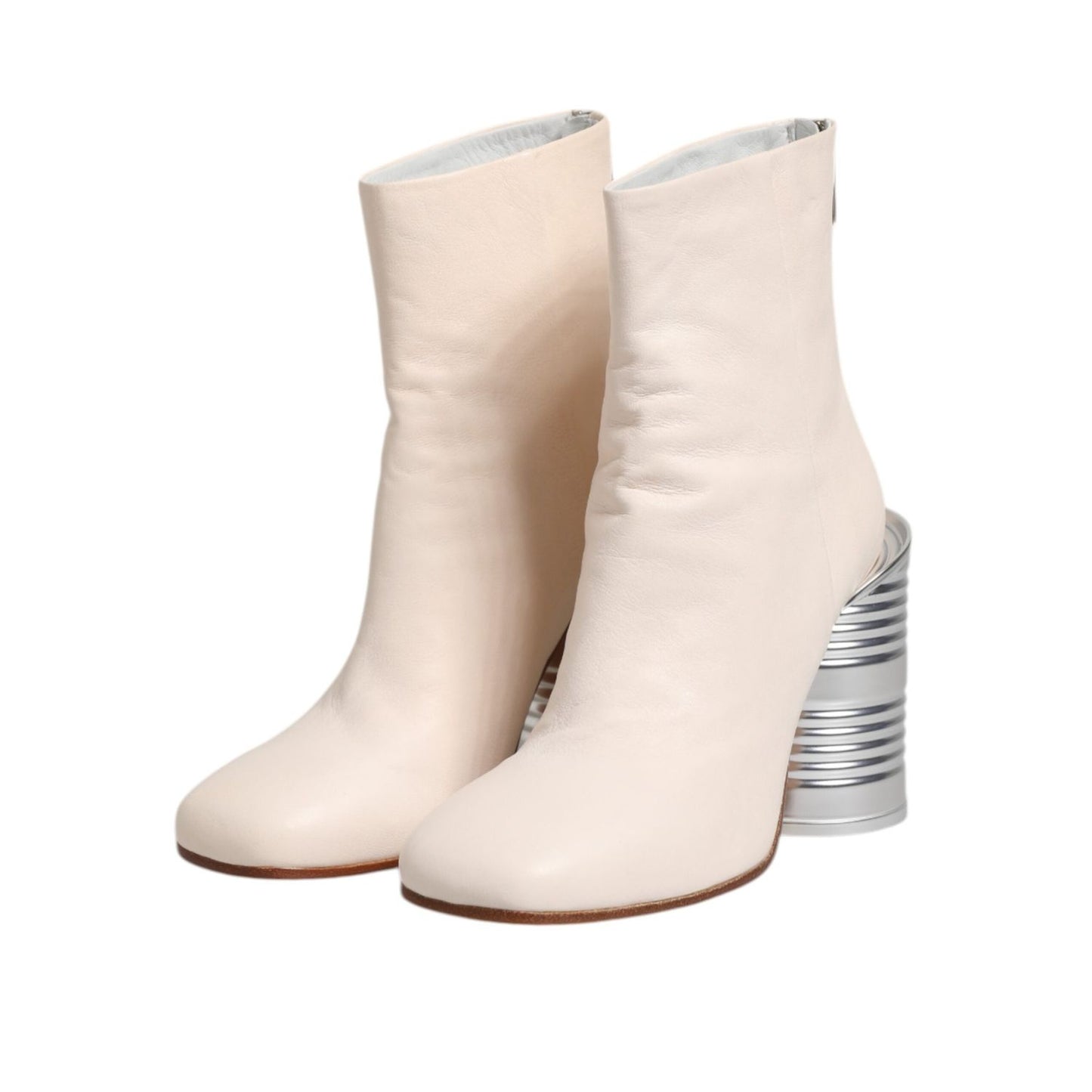 Maison Margiela White Calf Leather Can Heel Boots Shoes LA12578-40