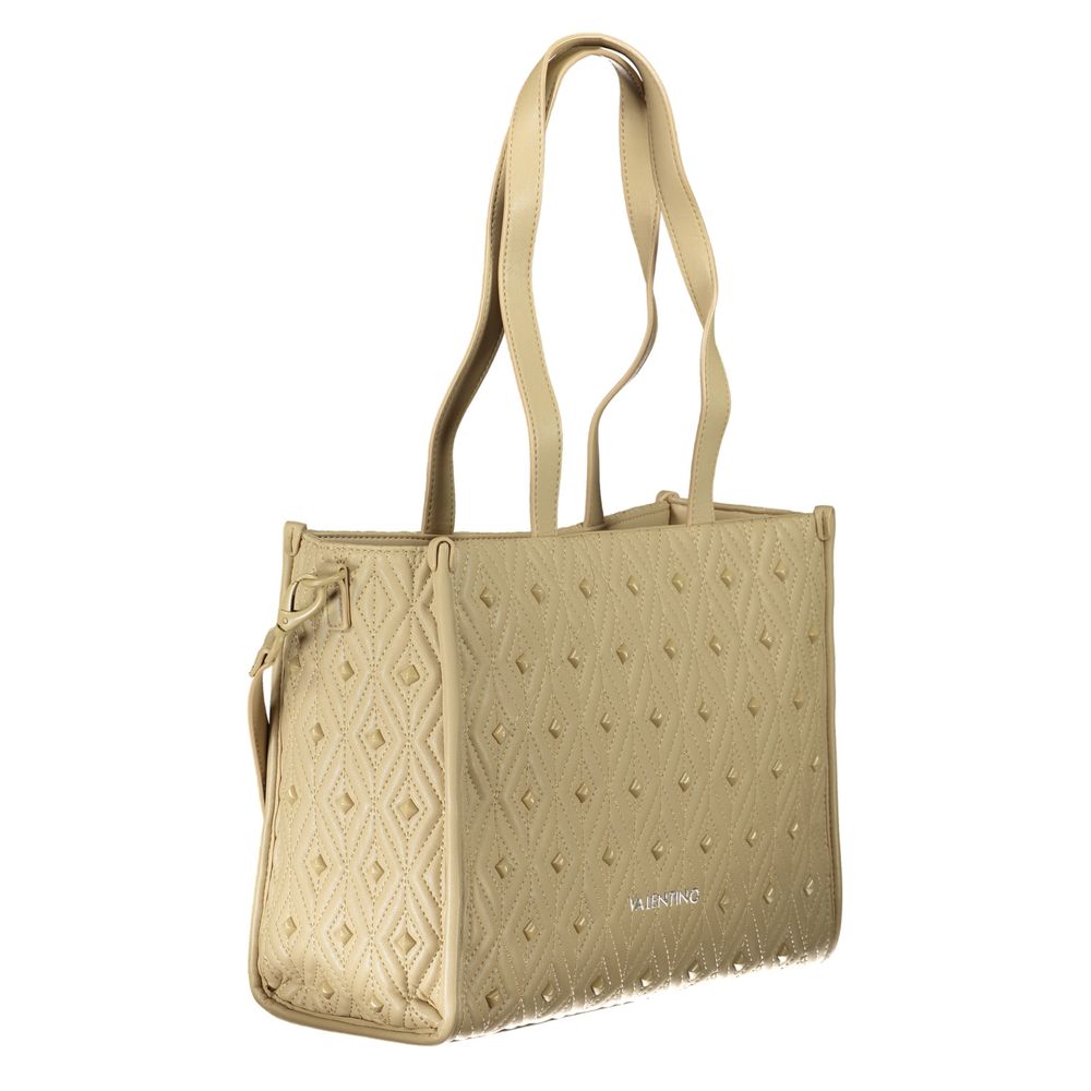 Mario Valentino Beige Polyester Handbag with shoulder handles, adjustable strap, internal pocket, and contrasting details