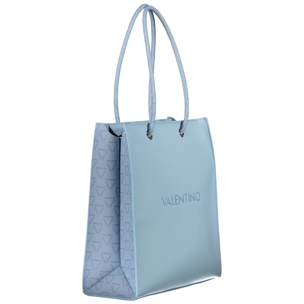 Mario Valentino Blue Polyethylene Handbag with adjustable shoulder strap, logo, zip closure, and contrasting details.