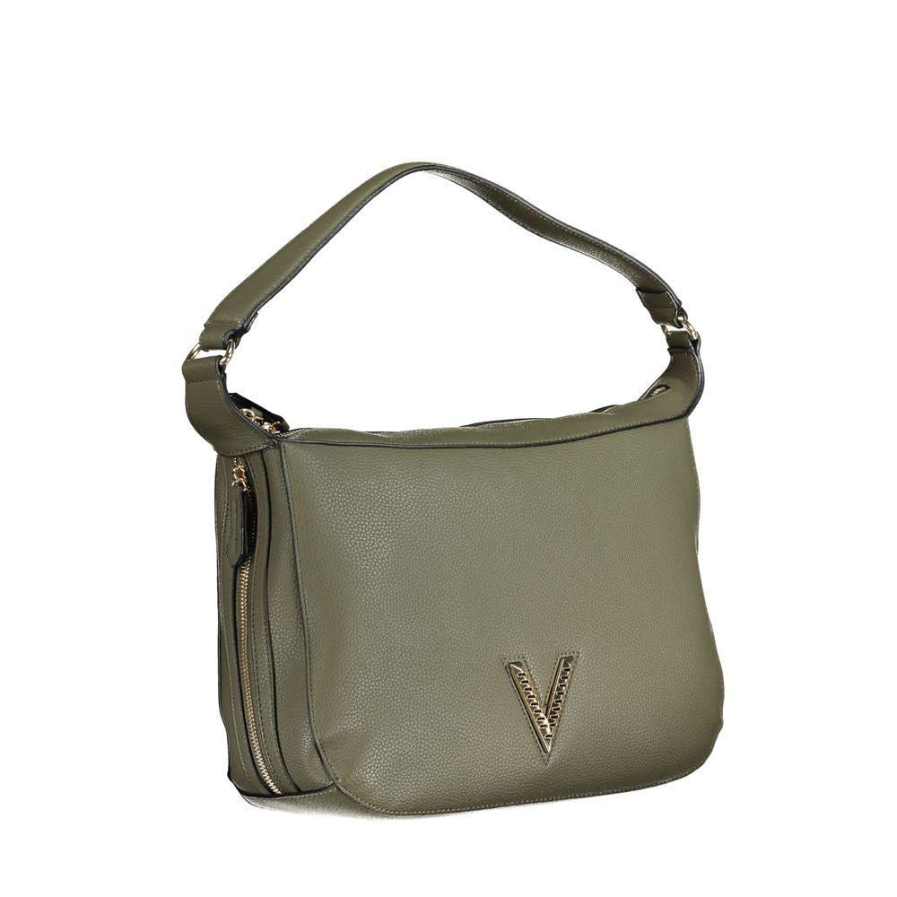Mario Valentino Green Polyethylene Handbag with removable handle and adjustable strap, featuring logo plaque and multiple compartments.