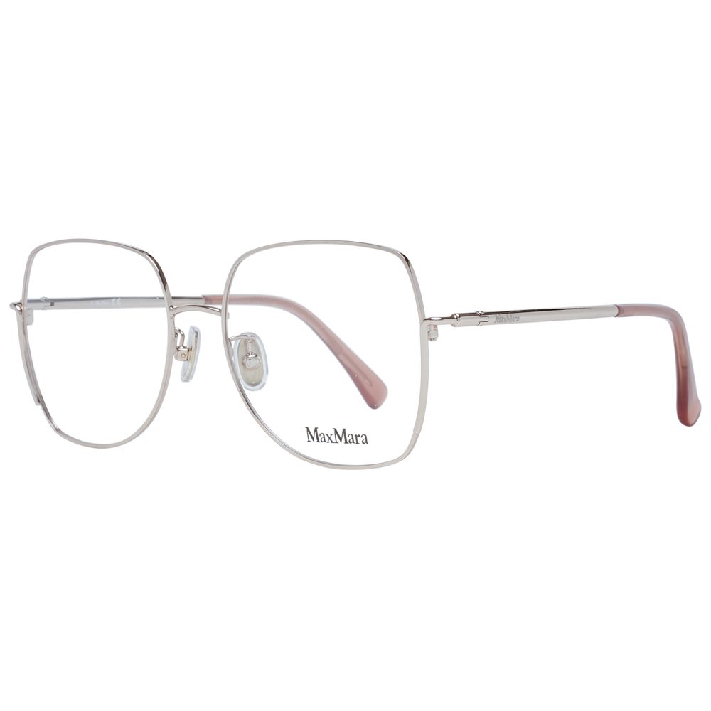 Max Mara Gold Metal Glasses (Frames) for women, trapezium style, gold metal full-rim frame with demo lenses, includes branded case.