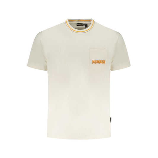 Napapijri White Cotton T-Shirt with short sleeves, relaxed fit, crew neck, pocket, contrasting details, embroidery, and logo