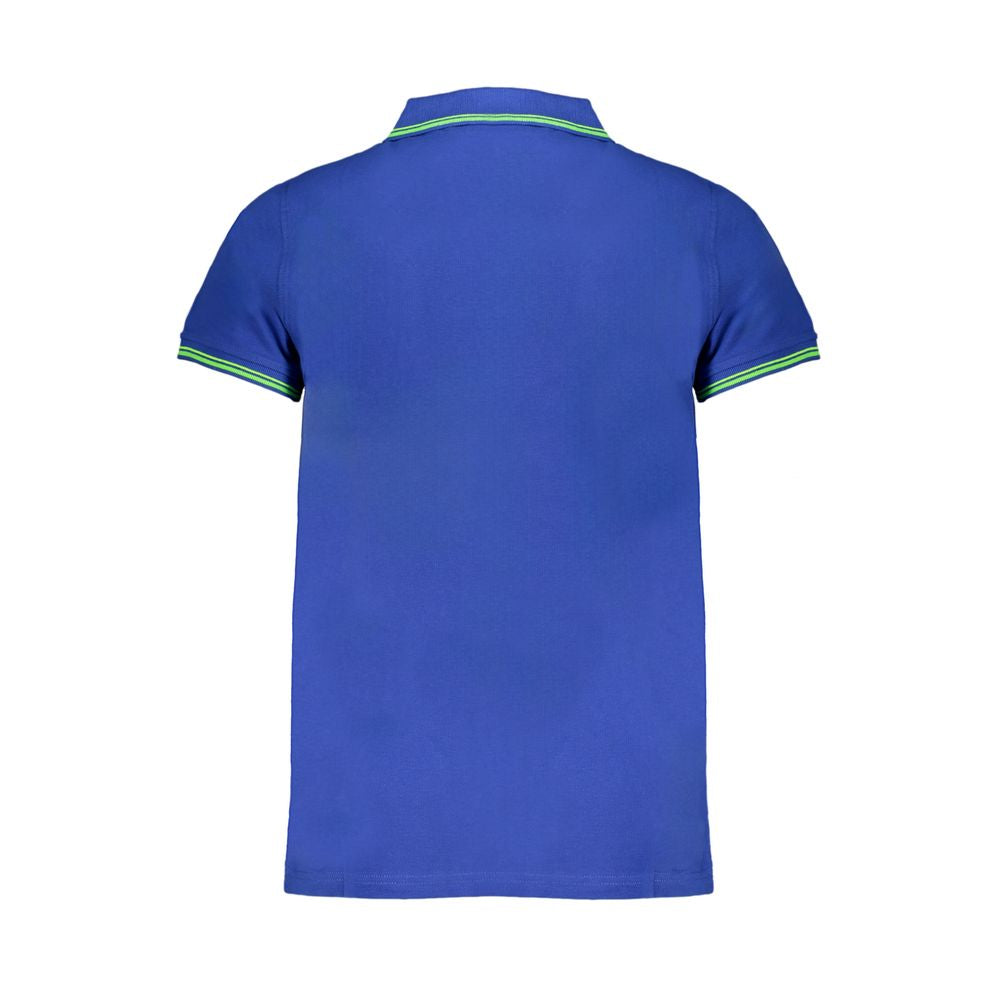 Norway 1963 Blue Cotton Polo Shirt - back view with short sleeves, 3 buttons, contrast details, and logo application.
