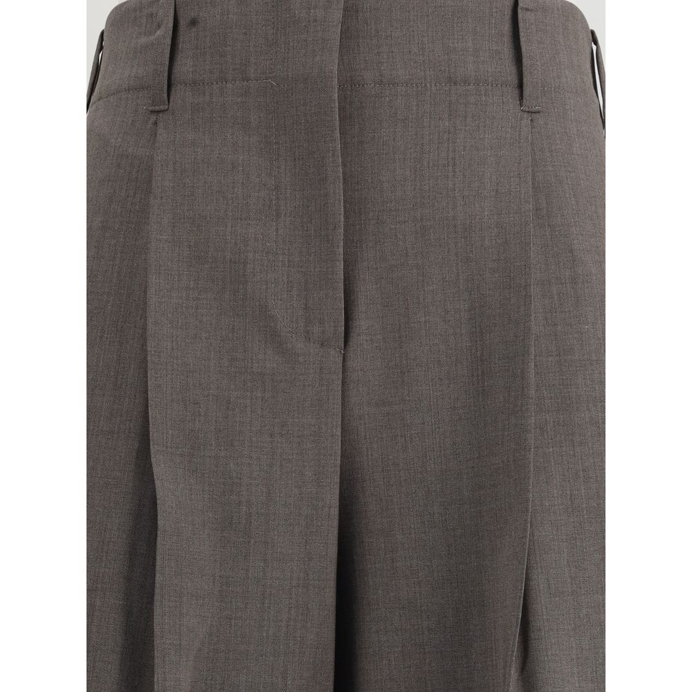 P.A.R.O.S.H. Gray Elastane Dress Pants featuring wide-leg design, elasticized waistband, and front zipper closure.