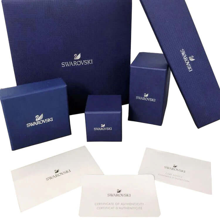 SWAROVSKI Mod. 5636713 official box packaging with certificates for luxury silver earrings.