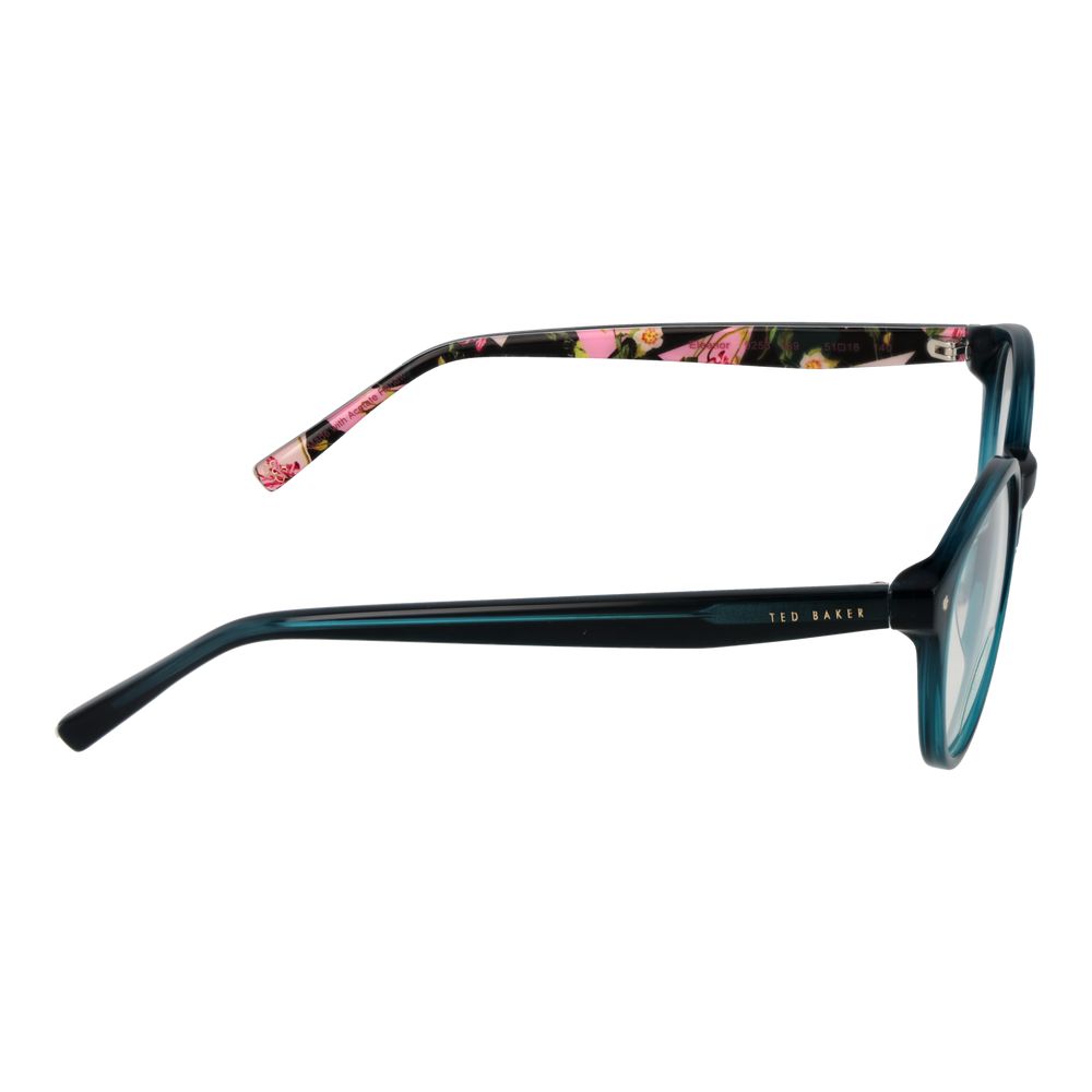 Side view of Ted Baker Green Plastic Glasses (Frames) showing floral patterned temples and full-rim green plastic frame.