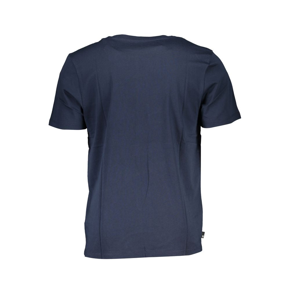 Back view of Timberland Blue Cotton T-Shirt, short sleeve, slim fit, crew neck with SS logo embroidery.