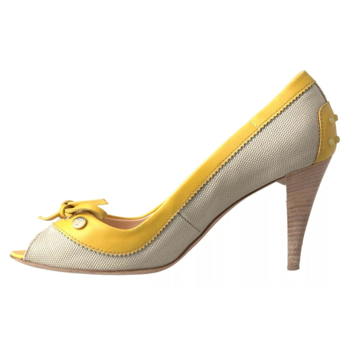 Tod's Yellow Off White Peep Toe Heels Pumps Shoes LA10265-38