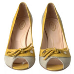 Tod's Yellow Off White Peep Toe Heels Pumps Shoes LA10265-38