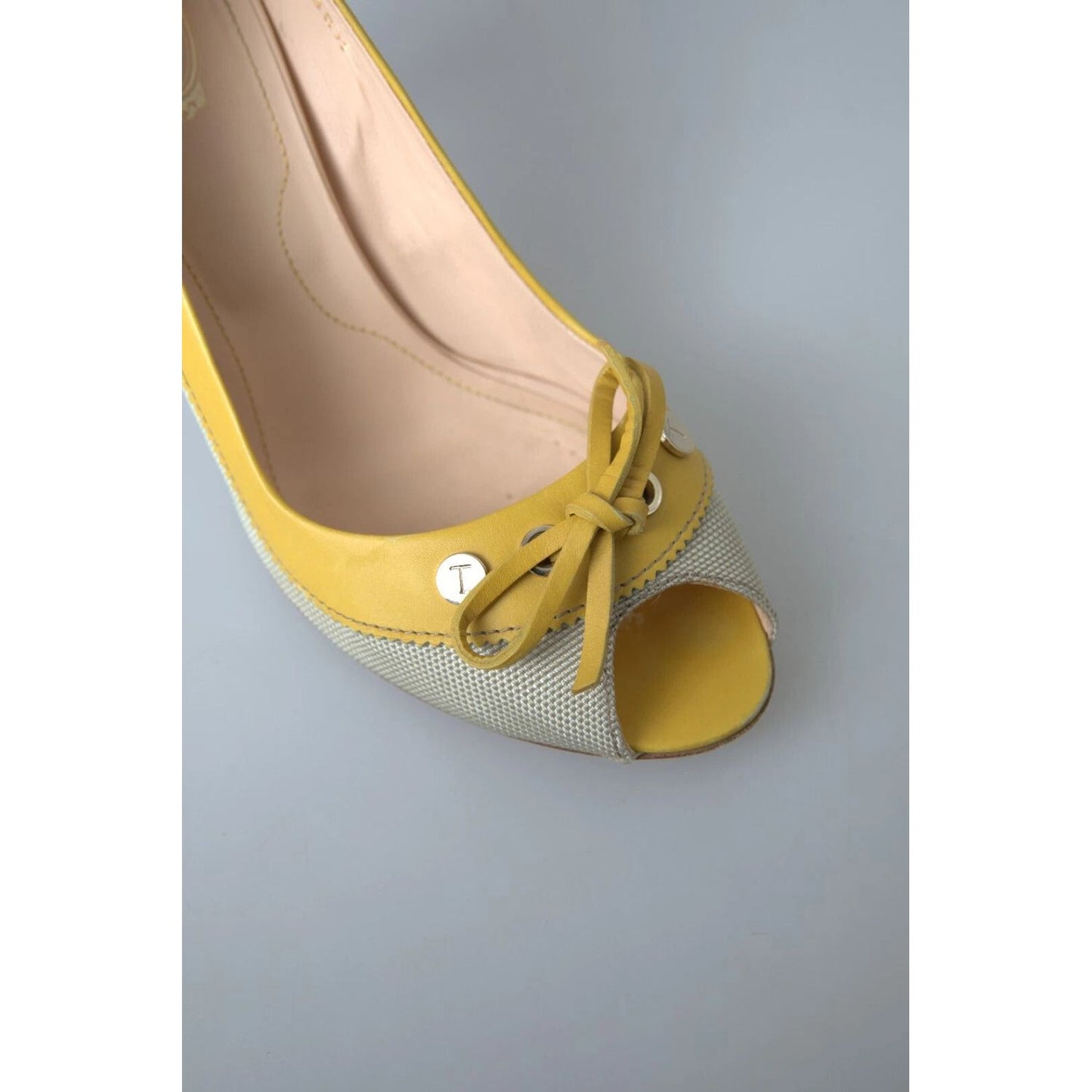 Tod's Yellow Off White Peep Toe Heels Pumps Shoes LA10265-38