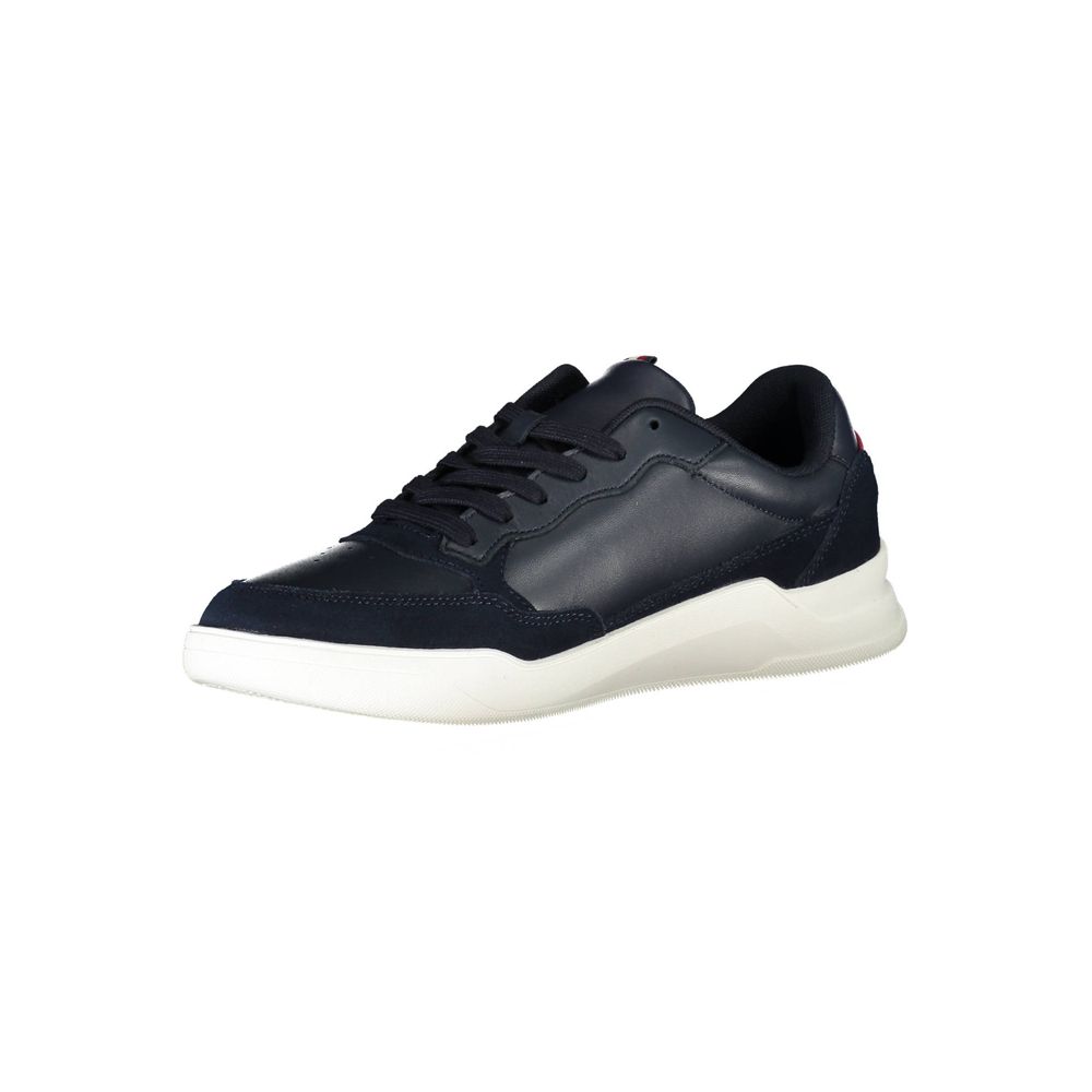 Tommy Hilfiger Blue Polyester Sneaker with contrasting white and red details, sports shoe with laces and removable insole.