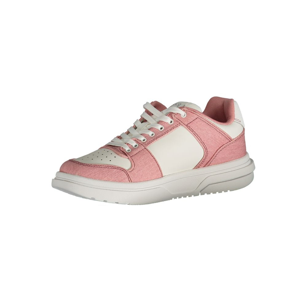 Tommy Hilfiger Pink Polyester Sneaker with laces and contrast details. Sports footwear featuring logo.