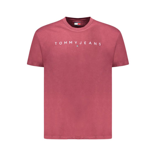 Tommy Hilfiger Red Cotton Men T-Shirt featuring embroidered logo, short sleeves, and crew neck design for stylish and eco-friendly wear.