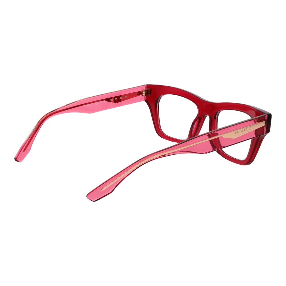 Trussardi Purple Acetate Glasses (Frames) for women, full-rim rectangular style, demo lenses, with branded case.