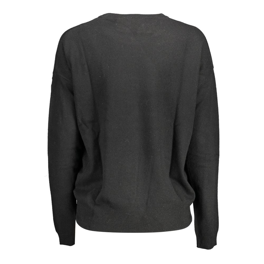 U.S. POLO ASSN. Black Wool Sweater, back view, slim long-sleeved, crew neck, contrast details, with logo.