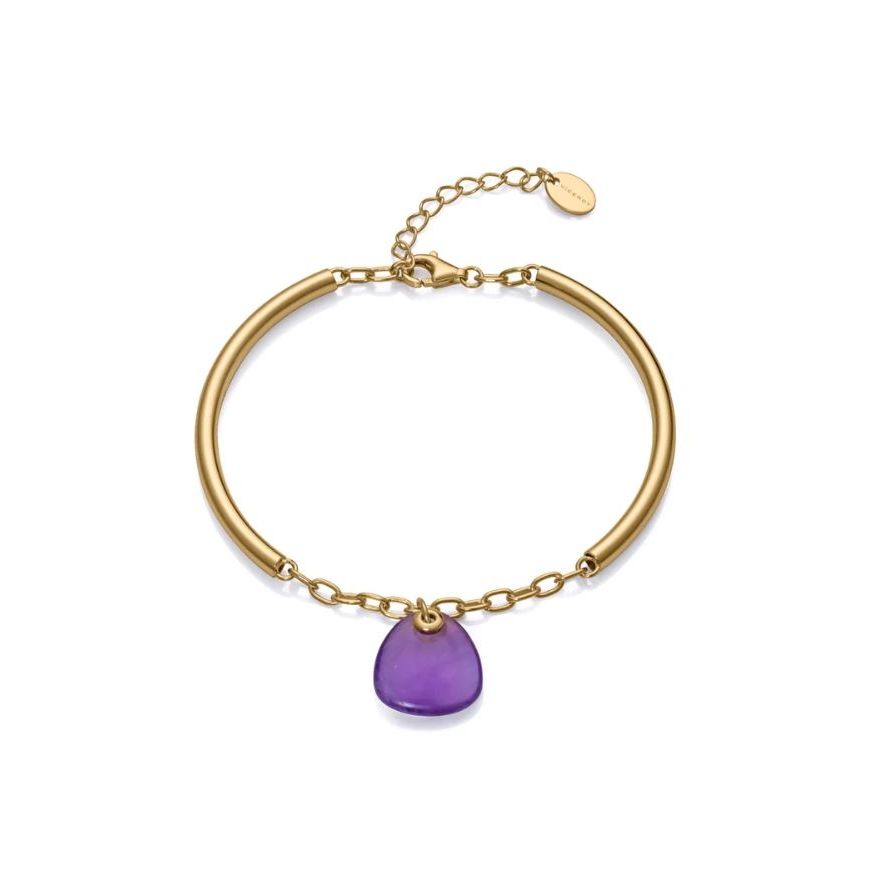 Gold bracelet with purple pendant, jewelry accessory