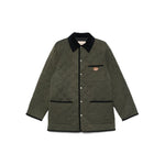 Valentino Vlogo Signature quilted jacket in olive green with contrasting collar and trim, featuring front patch pockets and press-stud fastening.