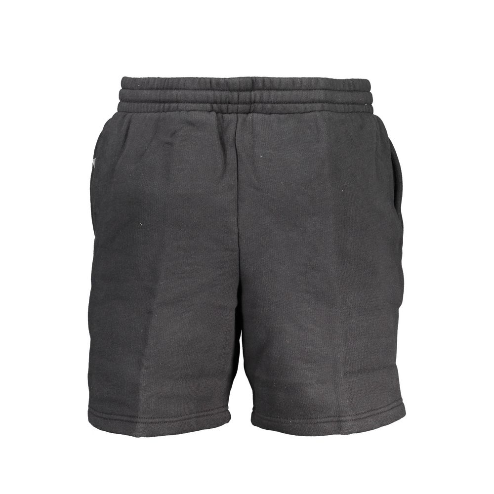 Vans Black Cotton Pant, sporty shorts with elastic waistband, laces, 2 pockets, embroidery, and logo.