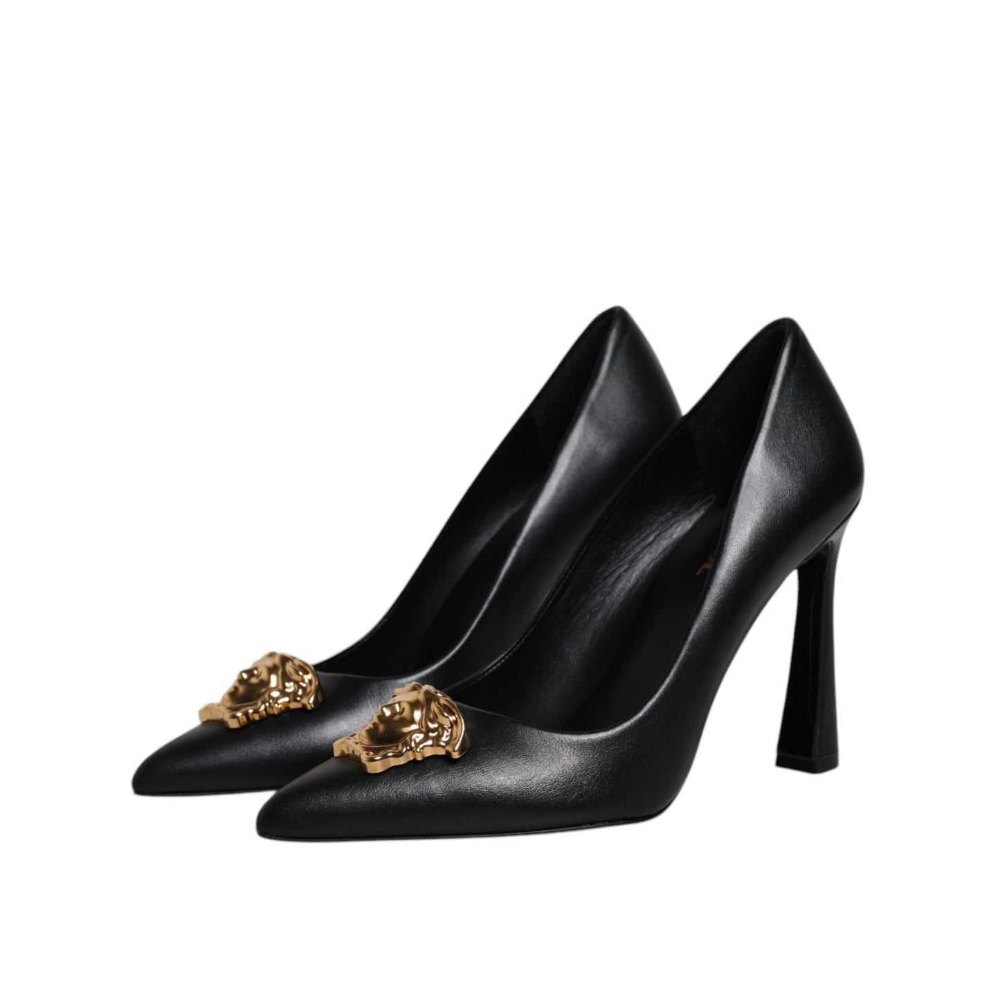 Versace Black Leather Logo Plaque High Heels Pumps Shoes LA12125-37