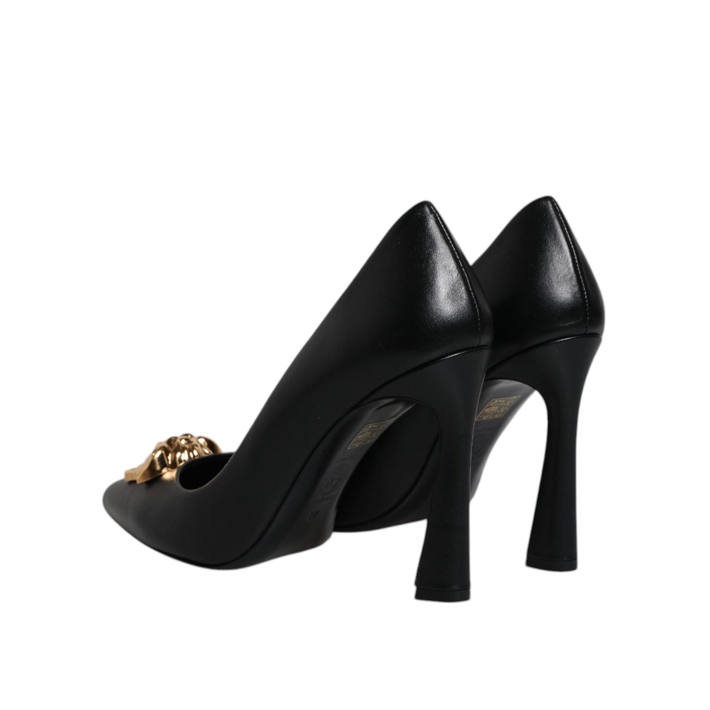 Versace Black Leather Logo Plaque High Heels Pumps Shoes LA12125-37