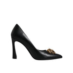 Versace Black Leather Logo Plaque High Heels Pumps Shoes LA12125-37