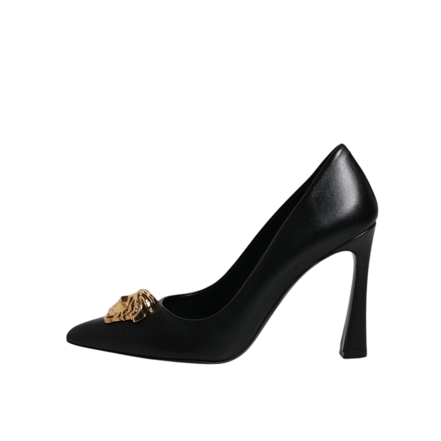 Versace Black Leather Logo Plaque High Heels Pumps Shoes LA12125-37