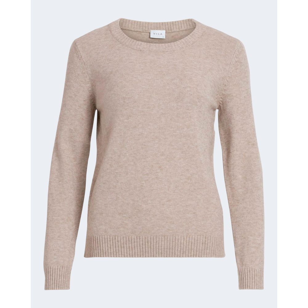 Vila Clothes Beige Viscose Sweatshirt, women's, round neck, long sleeves, soft, versatile fit.