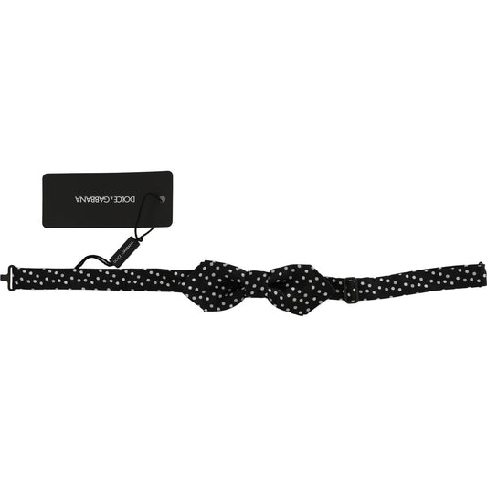 Dolce & Gabbana Black Polka Dots Silk Adjustable Neck Papillon Men Bow Tie FT1065