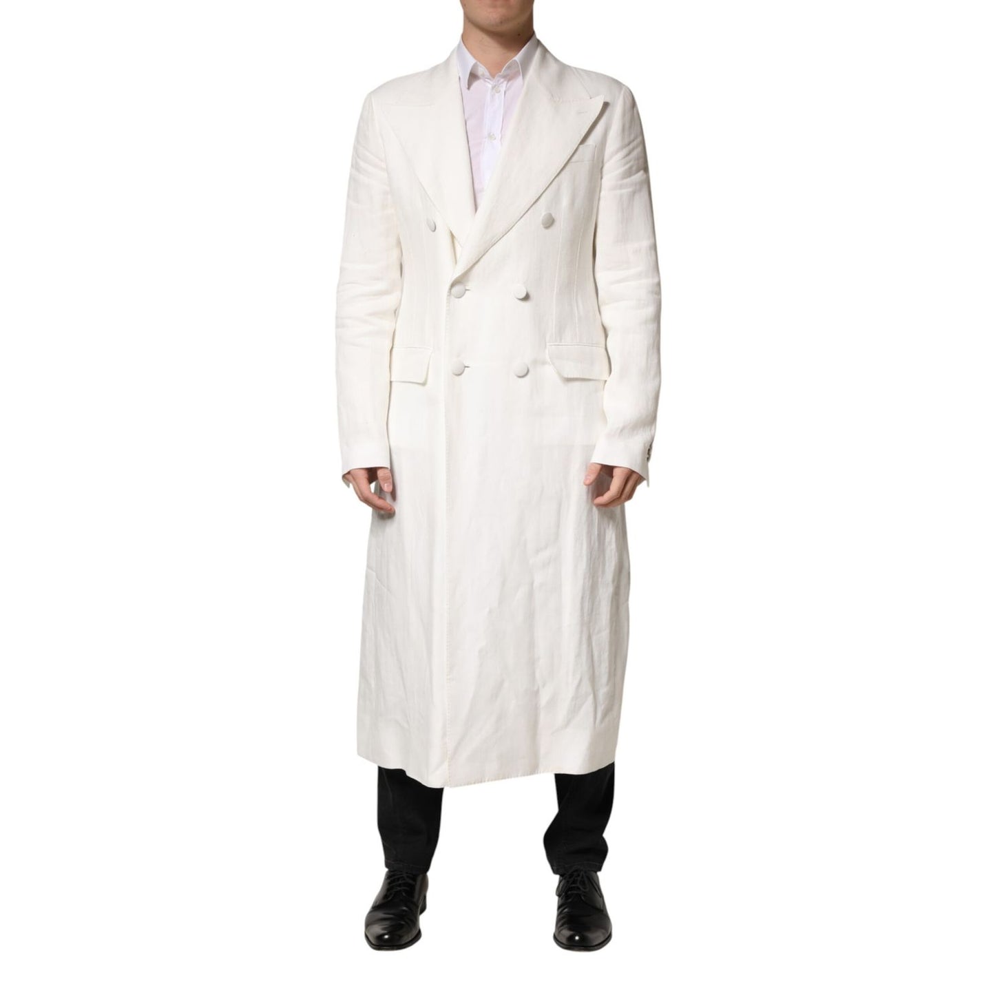 Dolce & Gabbana White Double Breasted Men Trench Coat Jacket