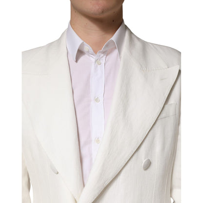 Dolce & Gabbana White Double Breasted Men Trench Coat Jacket