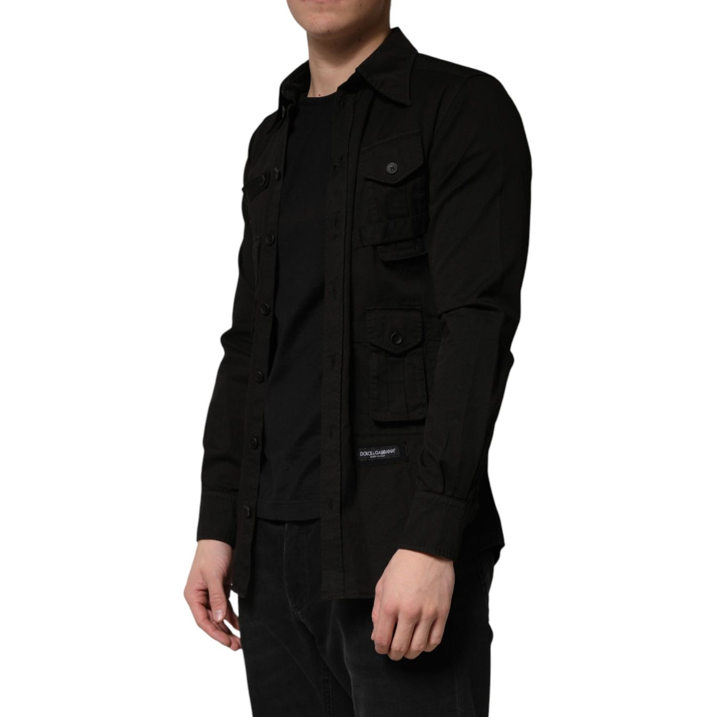 Dolce & Gabbana Black Cotton Collared Men Button Down Shirt