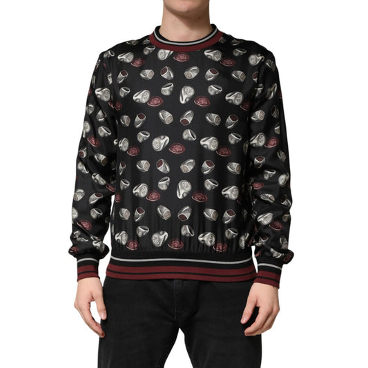 Dolce & Gabbana Black Ring Print CrewNeck Sweatshirt Sweater