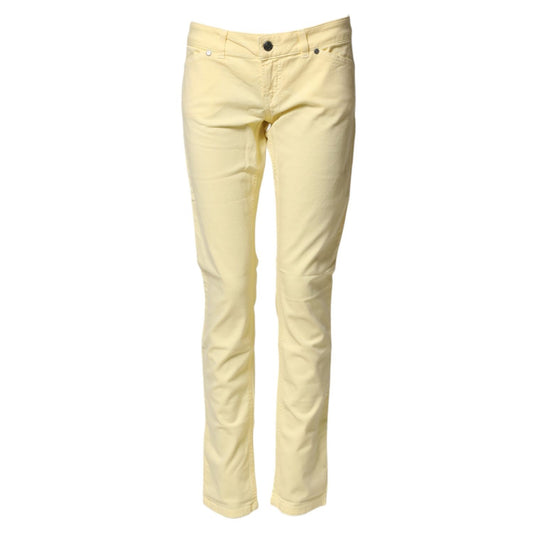 PINKO Yellow Cotton Low Waist Slim Fit Skinny Denim Casual Jeans