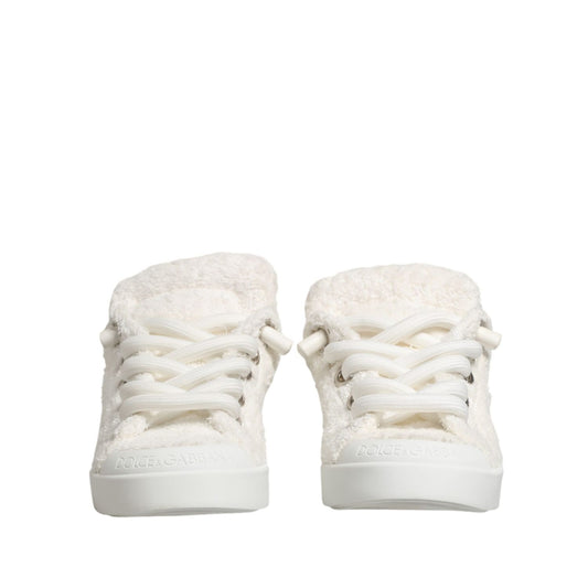 Dolce & Gabbana White Faux Shearling Low Top Sneakers  Shoes